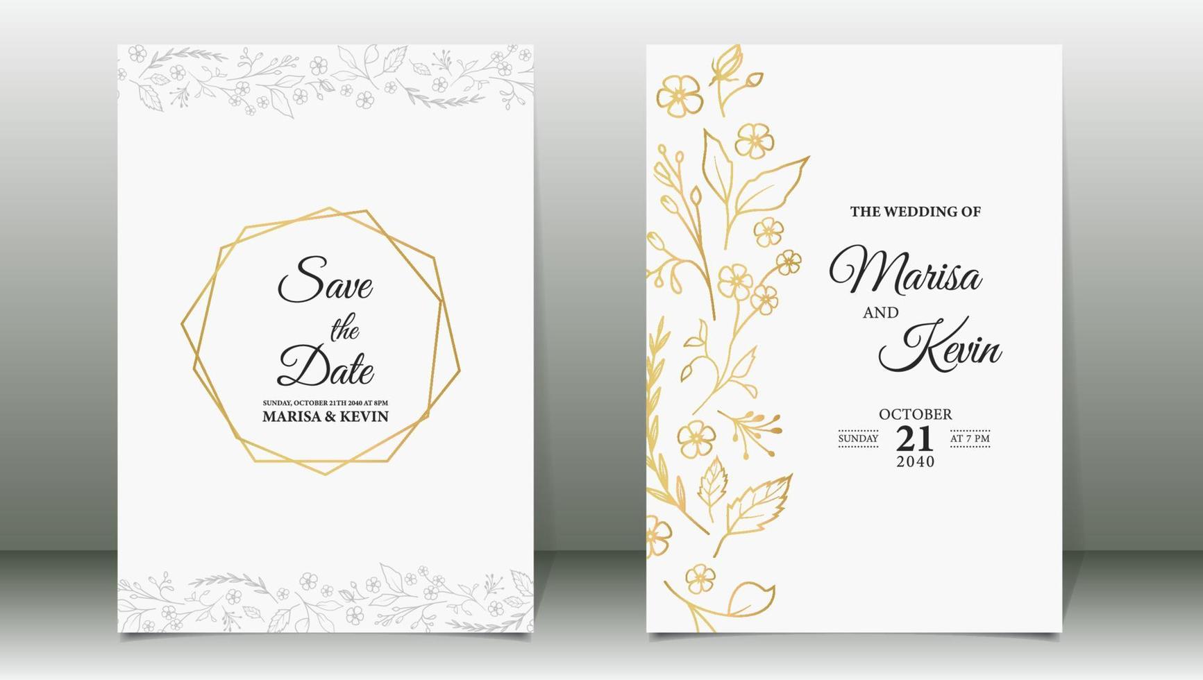 invitation de mariage avec vecteur premium floral minimaliste de style ligne dorée