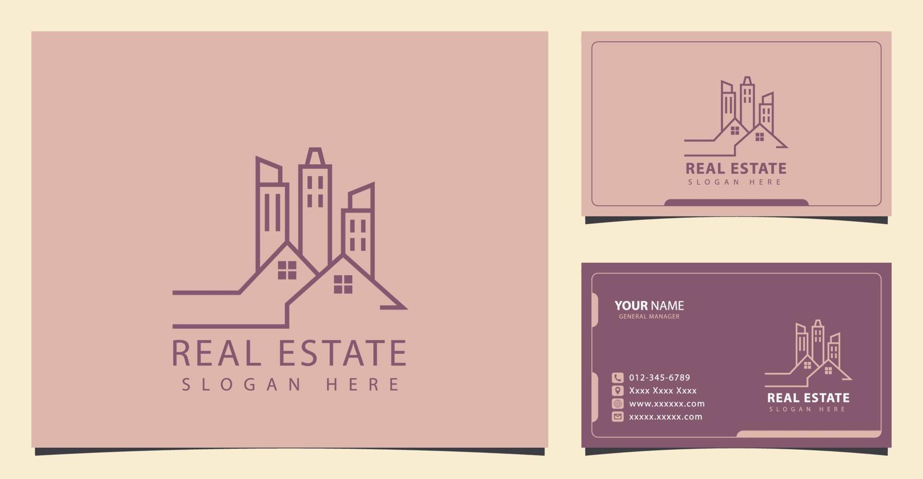 logo immobilier avec concept minimaliste et design de carte de visite vecteur