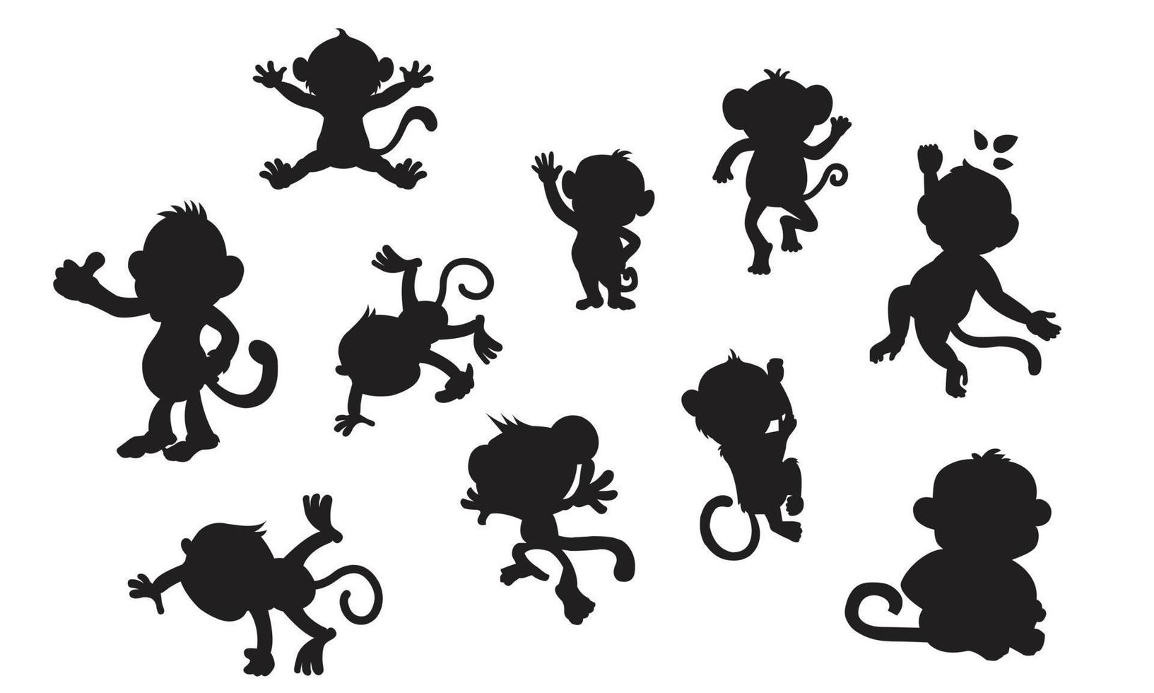 silhouette de singe set illustration singes vector collection isolé sur fond blanc silhouette animale noire set livre de coloriage pour les enfants