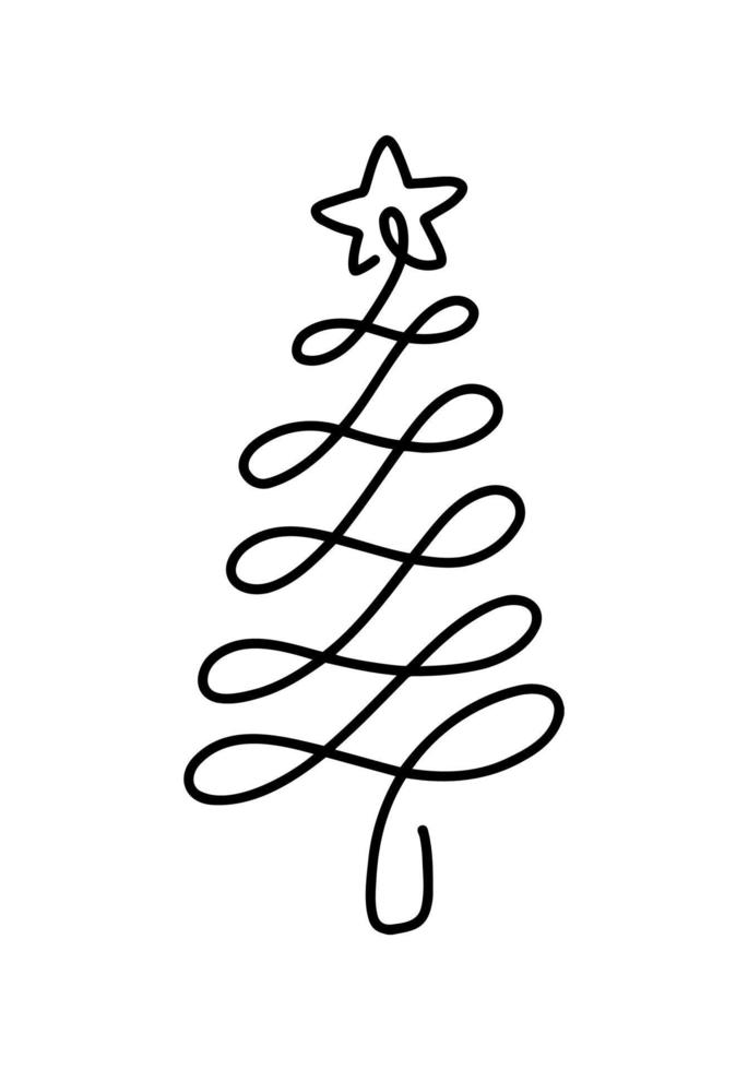 noël vecteur pin sapin un dessin au trait avec étoile. dessin continu d'une ligne. illustration design minimaliste pour le concept de type noël et nouvel an