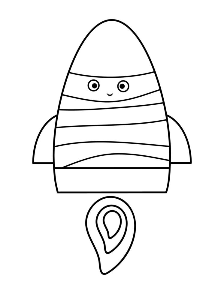 illustration vectorielle de fusée noir et blanc pour les enfants. contour souriant icône de vaisseau spatial isolé sur fond blanc. coloriage d'exploration spatiale pour les enfants vecteur