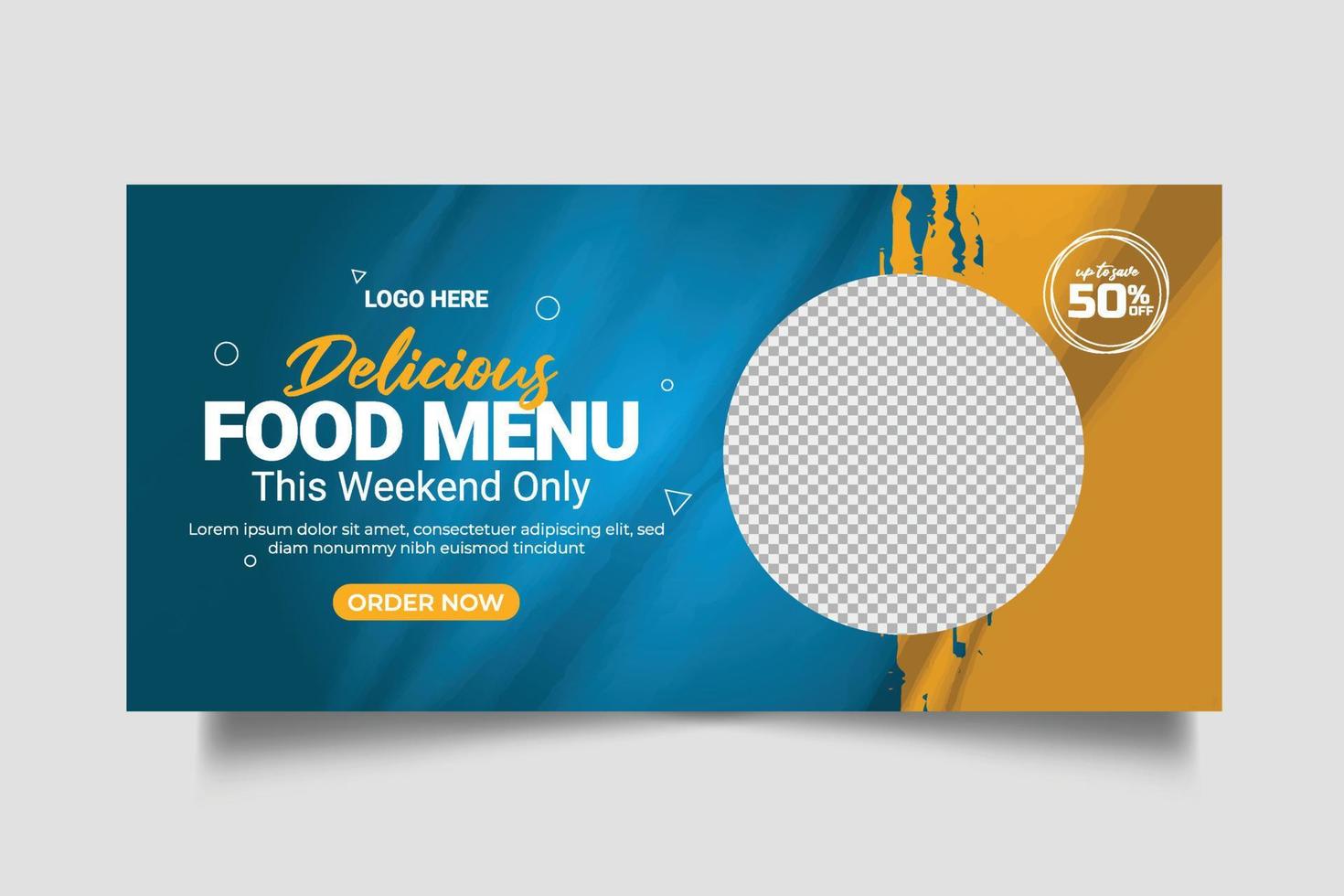 bannière web de menu alimentaire publication sur les médias sociaux avec modèle de promotion de bannière de couverture sociale de restaurant vecteur