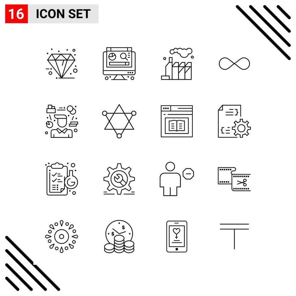 ensemble parfait de pixels de 16 icônes de ligne. jeu d'icônes de contour pour la conception de sites Web et l'interface d'applications mobiles. vecteur