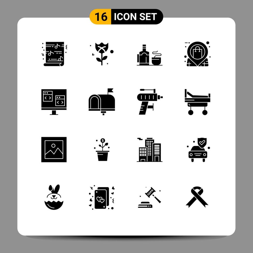 pack de 16 glyphes solides créatifs d'éléments de conception vectoriels modifiables pour le magasin de codage vecteur