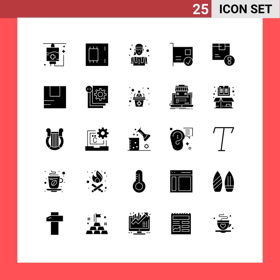 25 concept de glyphe solide pour les sites Web dispositifs de réalisation mobiles et applications ouvrier du bâtiment carte connectée éléments de conception vectoriels modifiables vecteur