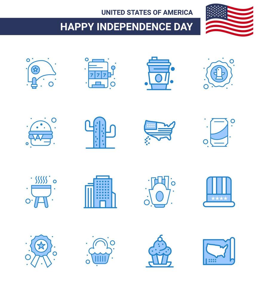 joyeux jour de l'indépendance usa pack de 16 blues créatifs de burger eagle alcool célébration américain modifiable usa day vector design elements