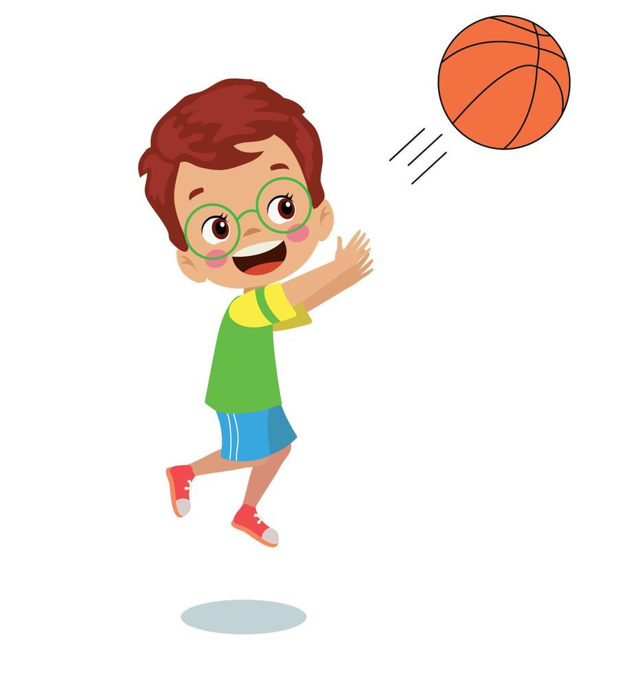 ballon de basket et enfants sportifs heureux mignons vecteur