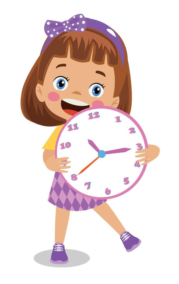 mignons enfants heureux tenant une horloge vecteur