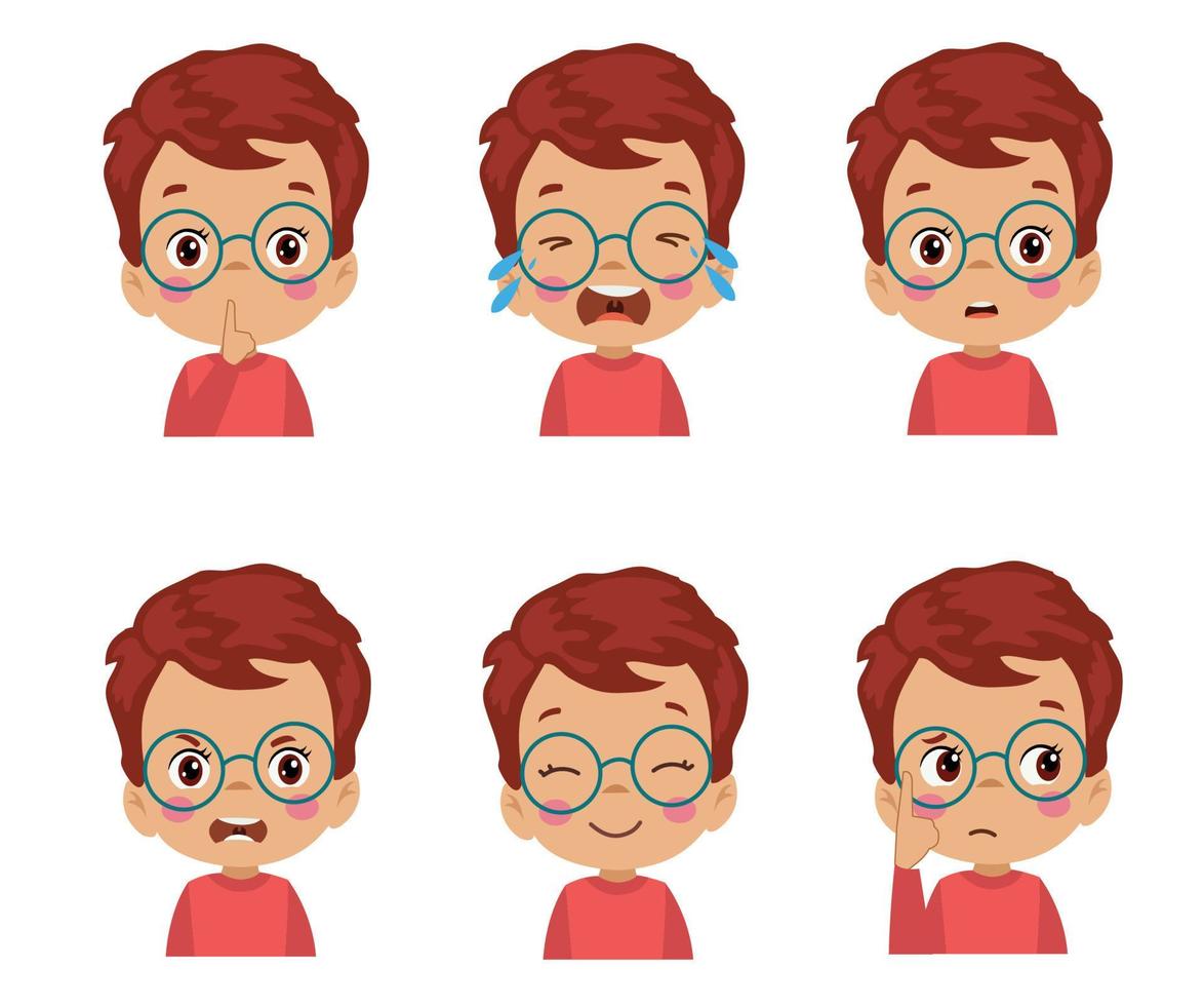 ensemble d'émoticônes emoji d'expression de visage d'enfant mignon vecteur