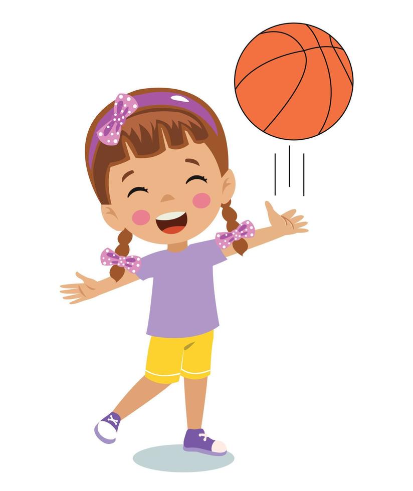 ballon de basket et enfants sportifs heureux mignons vecteur