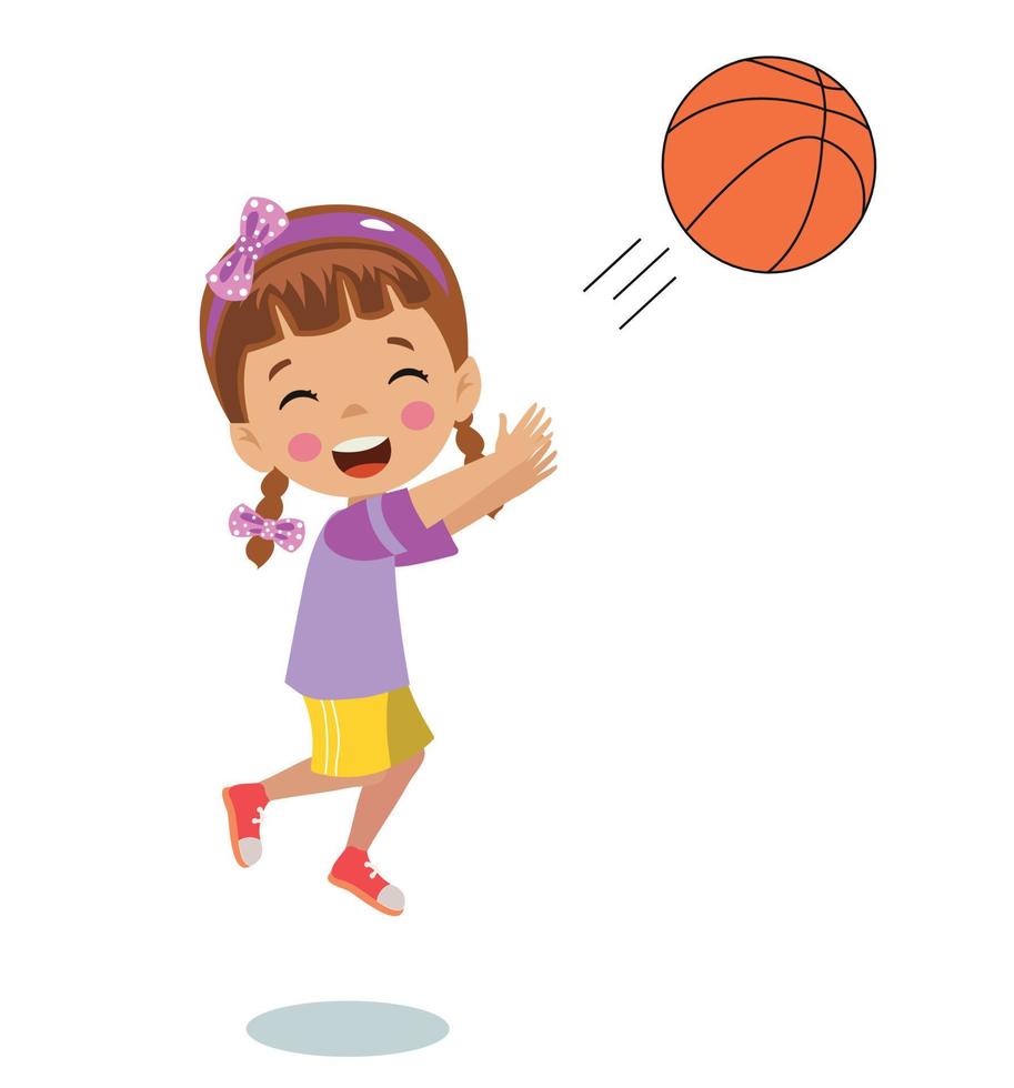 ballon de basket et enfants sportifs heureux mignons vecteur