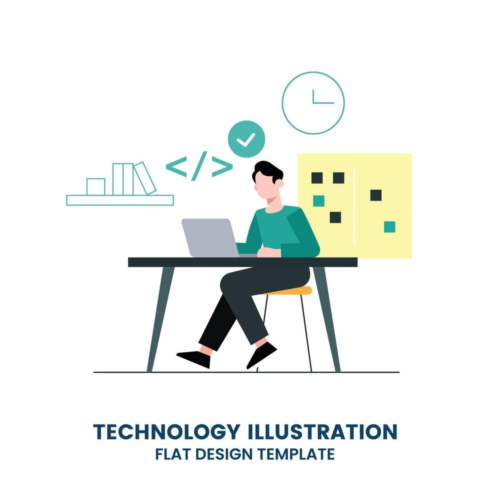 jeune programmeur concentré sur un projet de travail. développer des technologies de programmation et de codage. écran avec codes, développeur au travail avec tâche vecteur