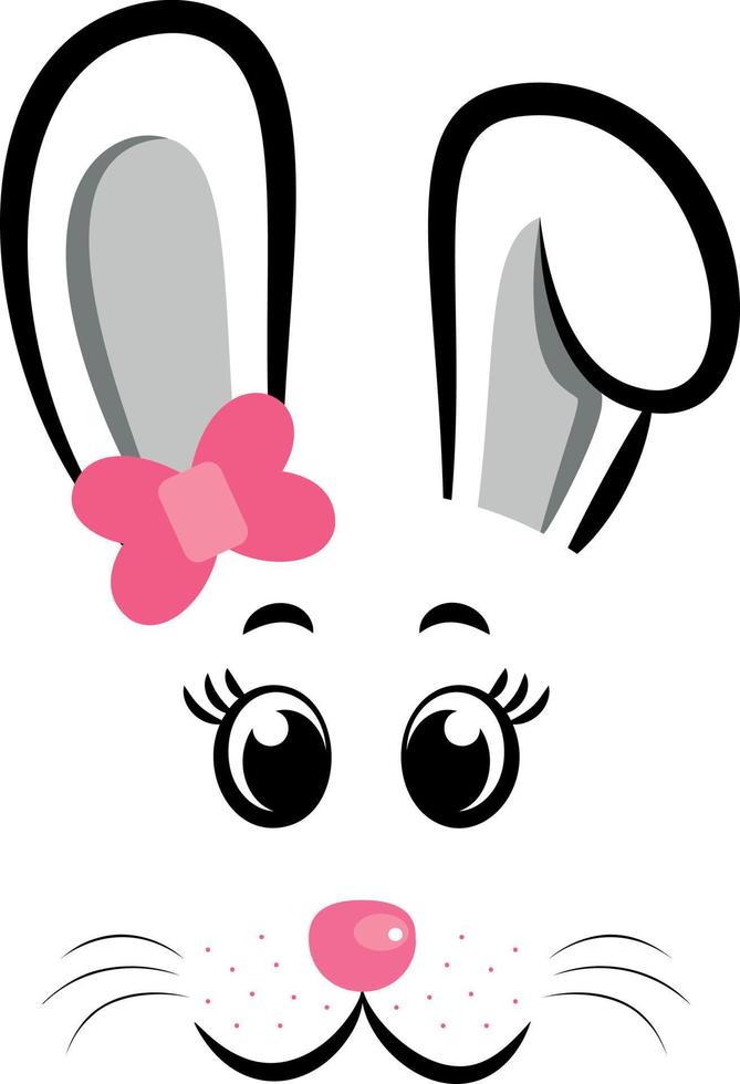 visage de lapin kawaii avec arc rose.symbole de lapin de 20233 année.illustration vectorielle vecteur
