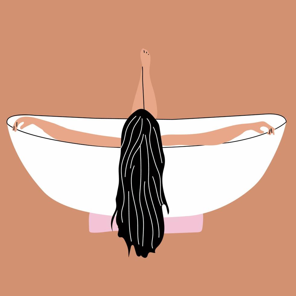 femme prenant un bain moussant relaxant vue latérale. vecteur en style cartoon. tous les éléments sont isolés