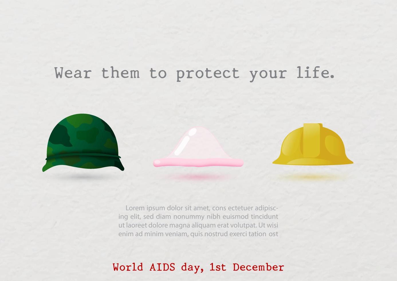 campagne d'affichage dans le concept de protection de la vie avec slogan et libellé de la journée mondiale du sida, exemples de textes sur fond de papier blanc. campagne d'affiches de la journée mondiale du sida en dessin vectoriel