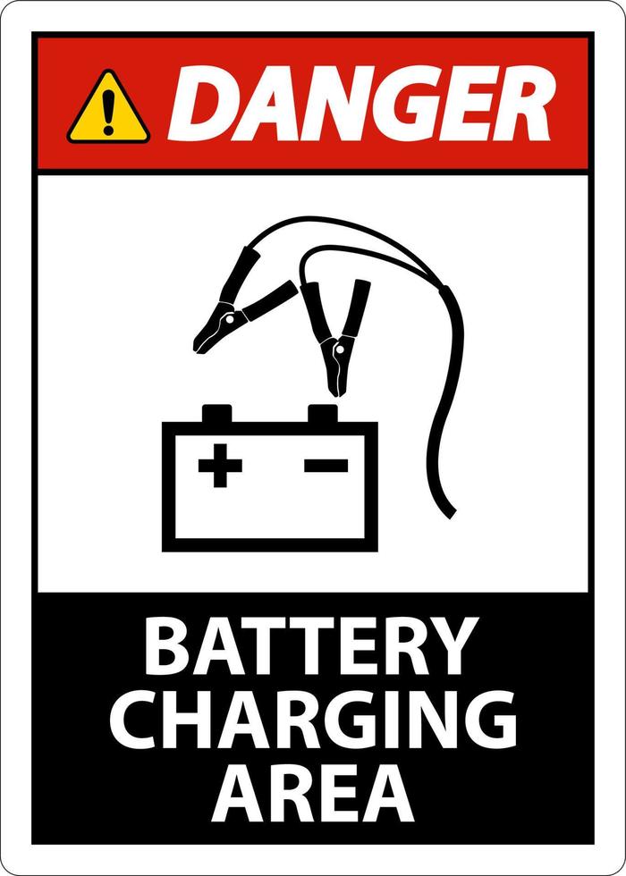 Zone de charge de la batterie de danger signe sur fond blanc vecteur