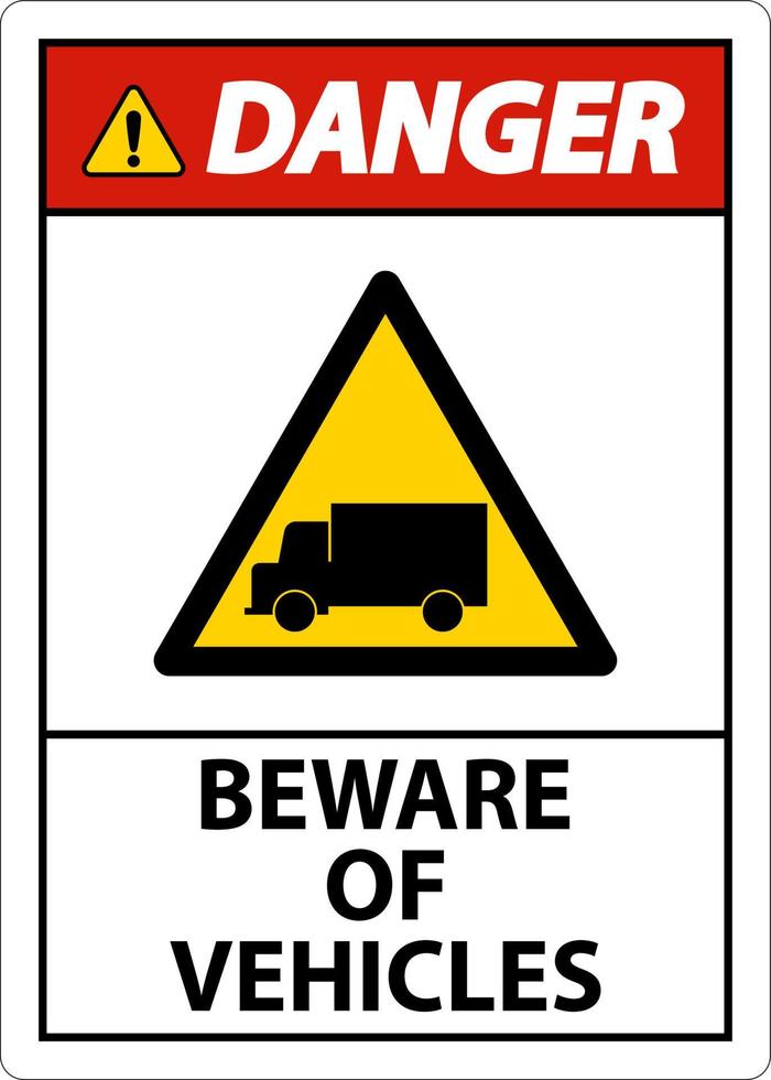 danger méfiez-vous des véhicules signe sur fond blanc vecteur