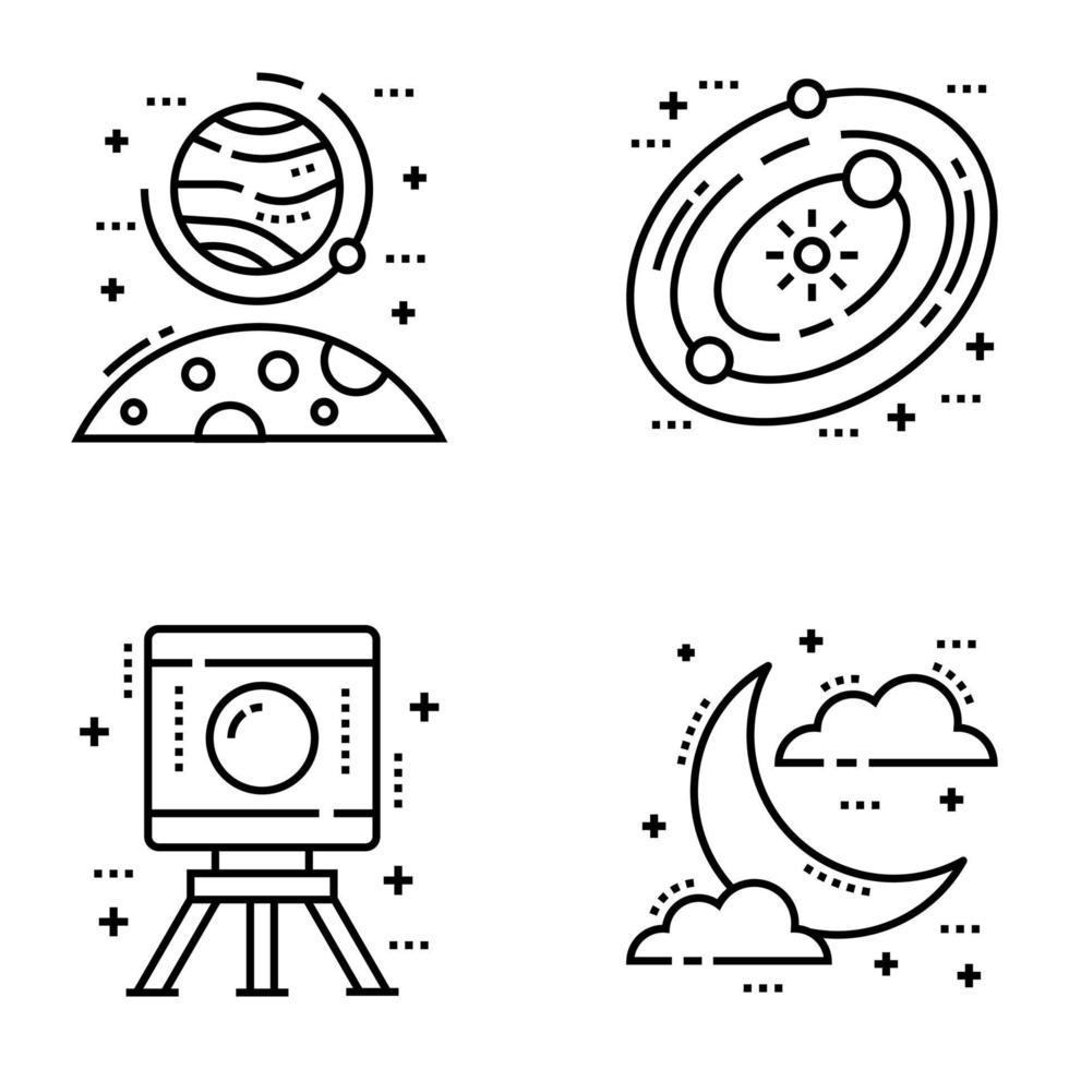 ensemble d'icônes de ligne d'éléments spatiaux vecteur