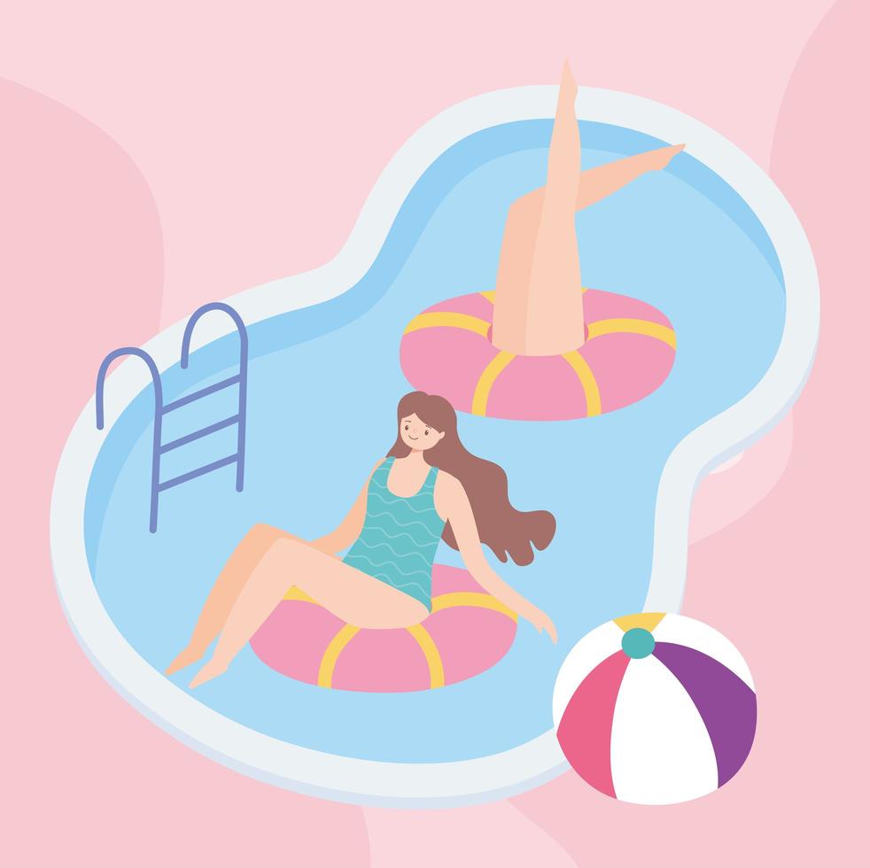 vacances d'été avec des filles dans la piscine vecteur