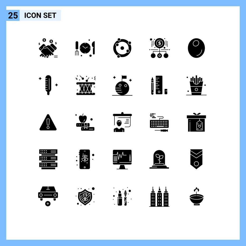 ensemble de 25 symboles d'icônes d'interface utilisateur modernes signes pour olive payer atome argent éléments de conception vectoriels modifiables vecteur