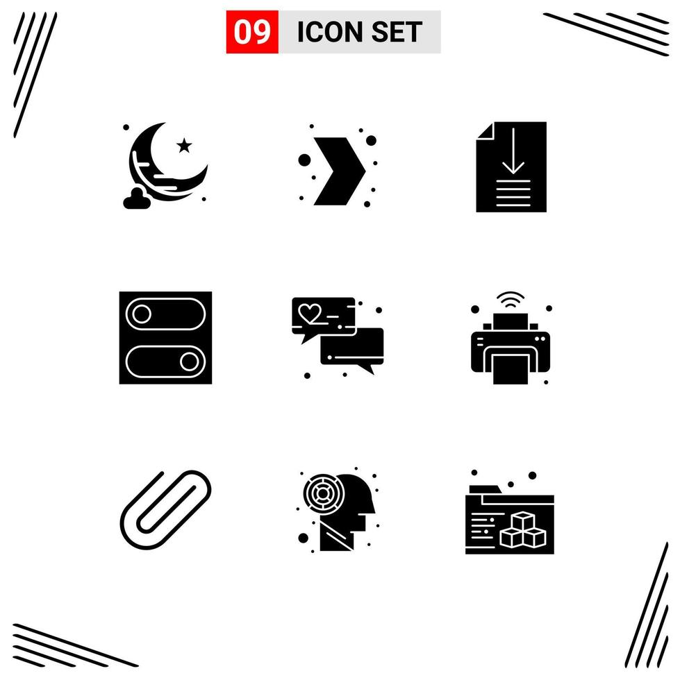 interface mobile glyphe solide ensemble de 9 pictogrammes de message d'amour de bureau de contact internet basculer les éléments de conception vectoriels modifiables vecteur