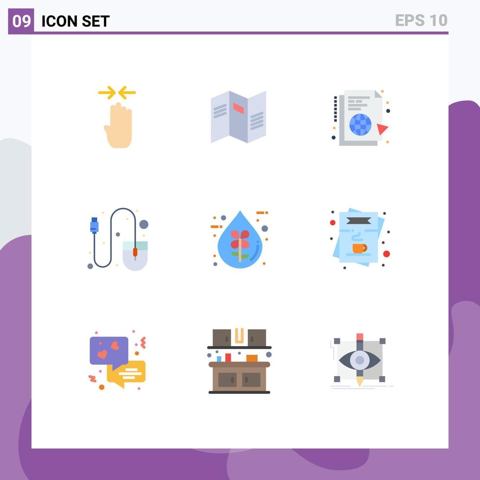 interface mobile couleur plate ensemble de 9 pictogrammes d'éléments de conception vectoriels modifiables de synchronisation de matériel d'apprentissage de souris bio vecteur