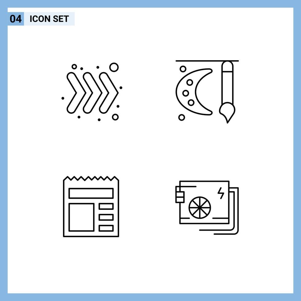 ensemble de 4 symboles d'icônes d'interface utilisateur modernes signes pour flèche art de base peinture brosse banque éléments de conception vectoriels modifiables vecteur