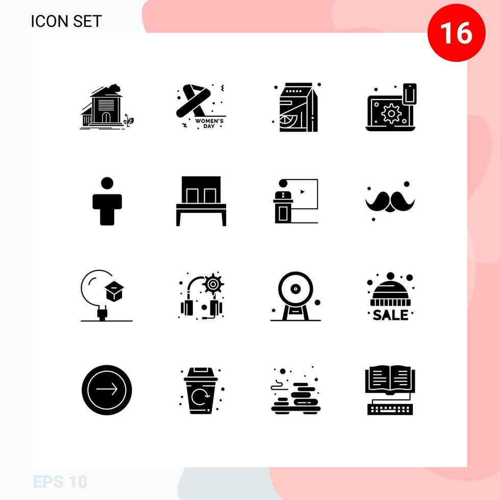 ensemble de 16 symboles d'icônes d'interface utilisateur modernes signes pour la journée de préférence à crémaillère ordinateur portable pak éléments de conception vectoriels modifiables vecteur