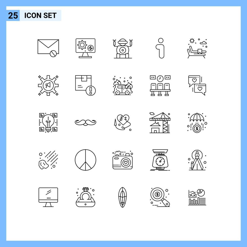 25 pack de lignes d'interface utilisateur de signes et symboles modernes d'informations d'interface définissant les éléments de conception vectoriels modifiables de la technologie i vecteur