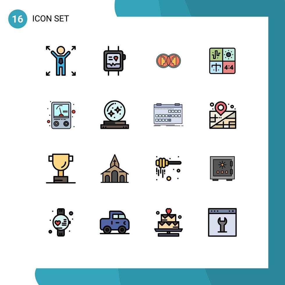 ensemble de 16 symboles d'icônes d'interface utilisateur modernes signes pour le développement de visage d'ingénierie d'ampères éléments de conception de vecteur créatifs modifiables audio