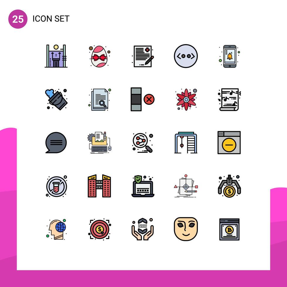 ensemble moderne de 25 couleurs plates et symboles remplis tels que la notification html histoire du code d'oeuf éléments de conception vectoriels modifiables vecteur