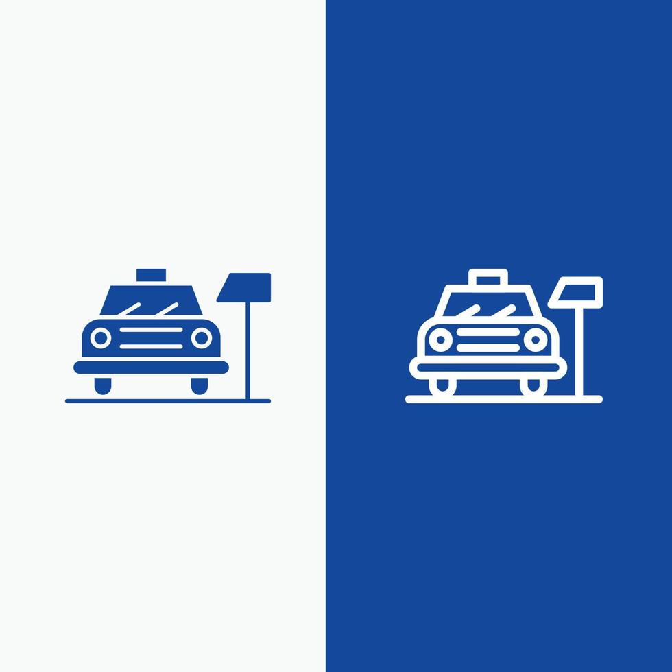 ligne de service hôtel parking et bannière bleue icône solide glyphe vecteur