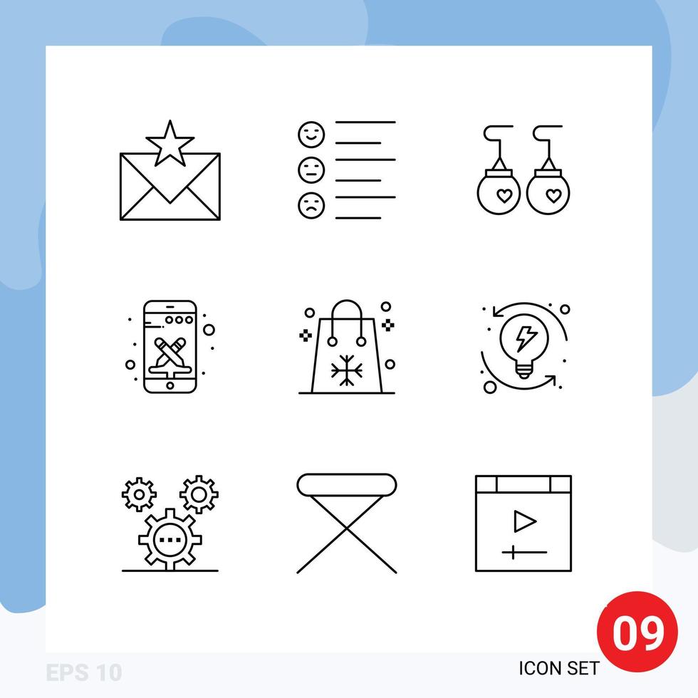 symboles d'icônes universels groupe de 9 contours modernes d'emojis de téléphone intelligent de noël téléphone mode éléments de conception vectoriels modifiables vecteur