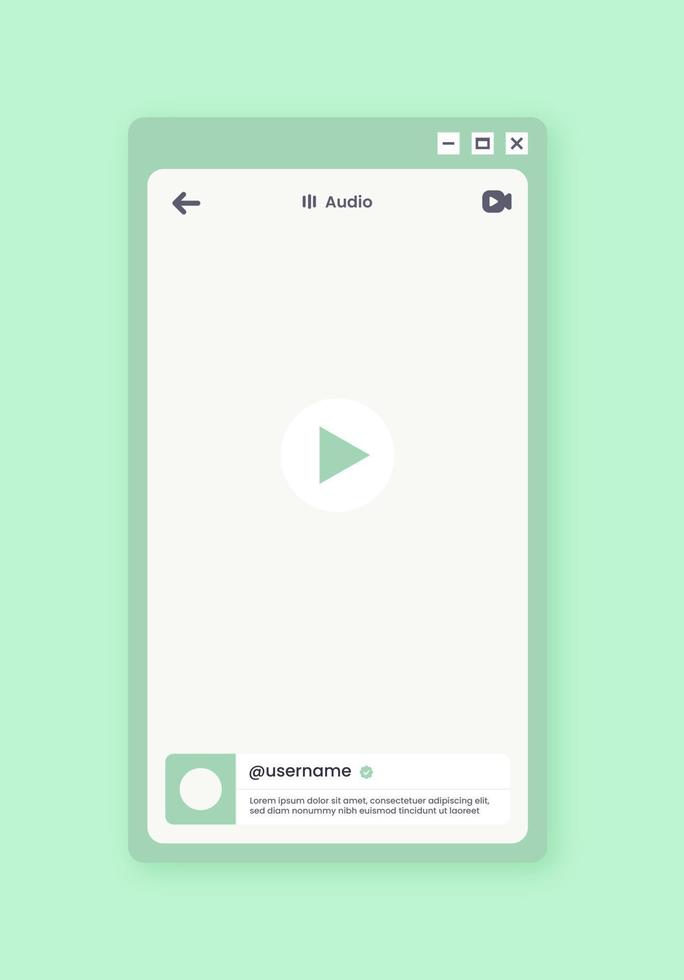 lecteur vidéo vertical pour l'interface d'application de médias sociaux. courte maquette vidéo dans un style design plat. vecteur