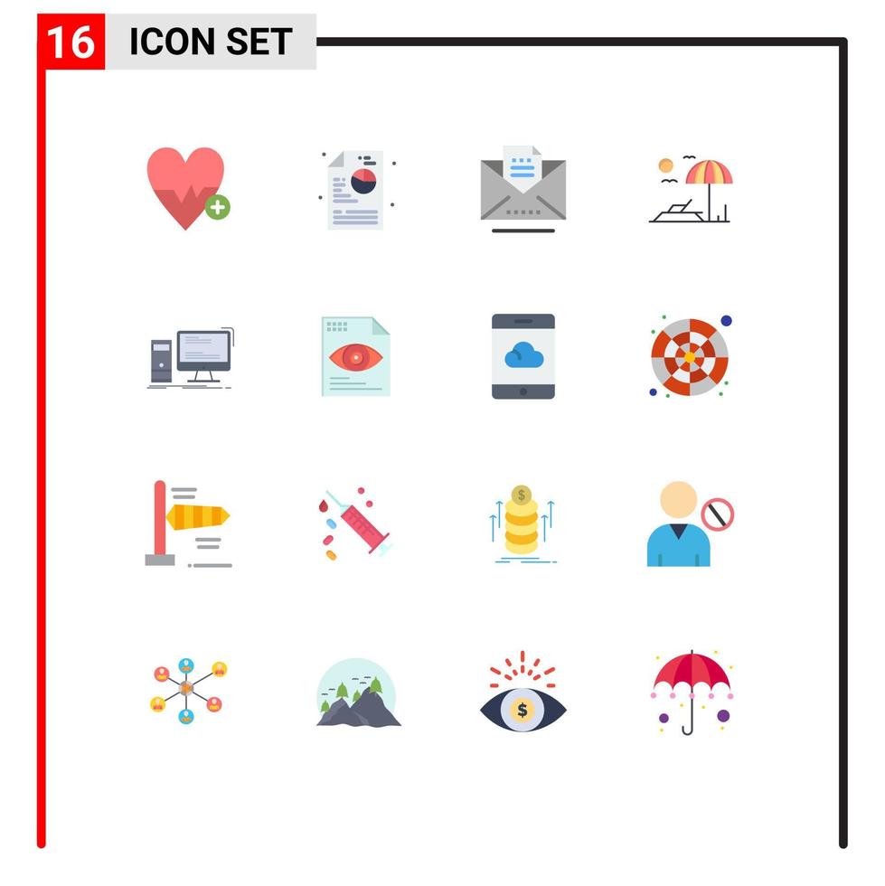 16 icônes créatives signes et symboles modernes de pc bureau projet ordinateur lit de bronzage pack modifiable d'éléments de conception de vecteur créatif