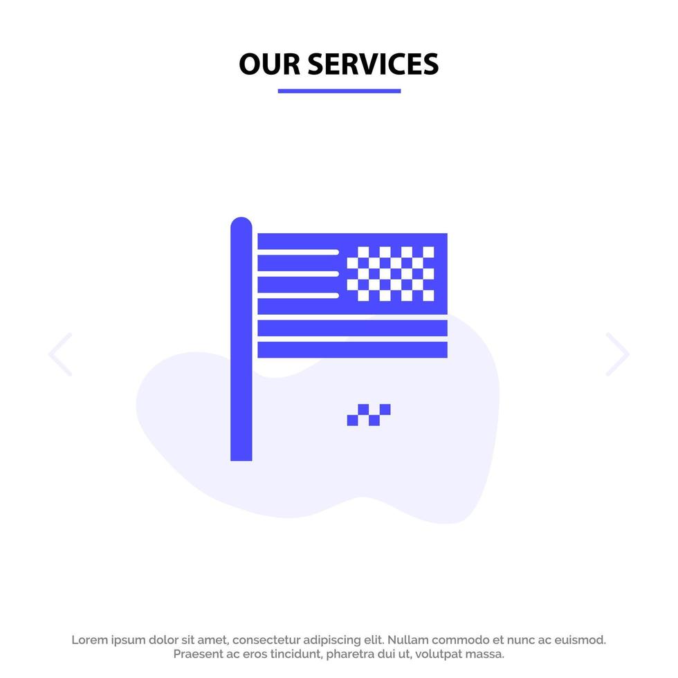 nos services rêve américain effondrement déclin chute drapeau solide glyphe icône modèle de carte web vecteur
