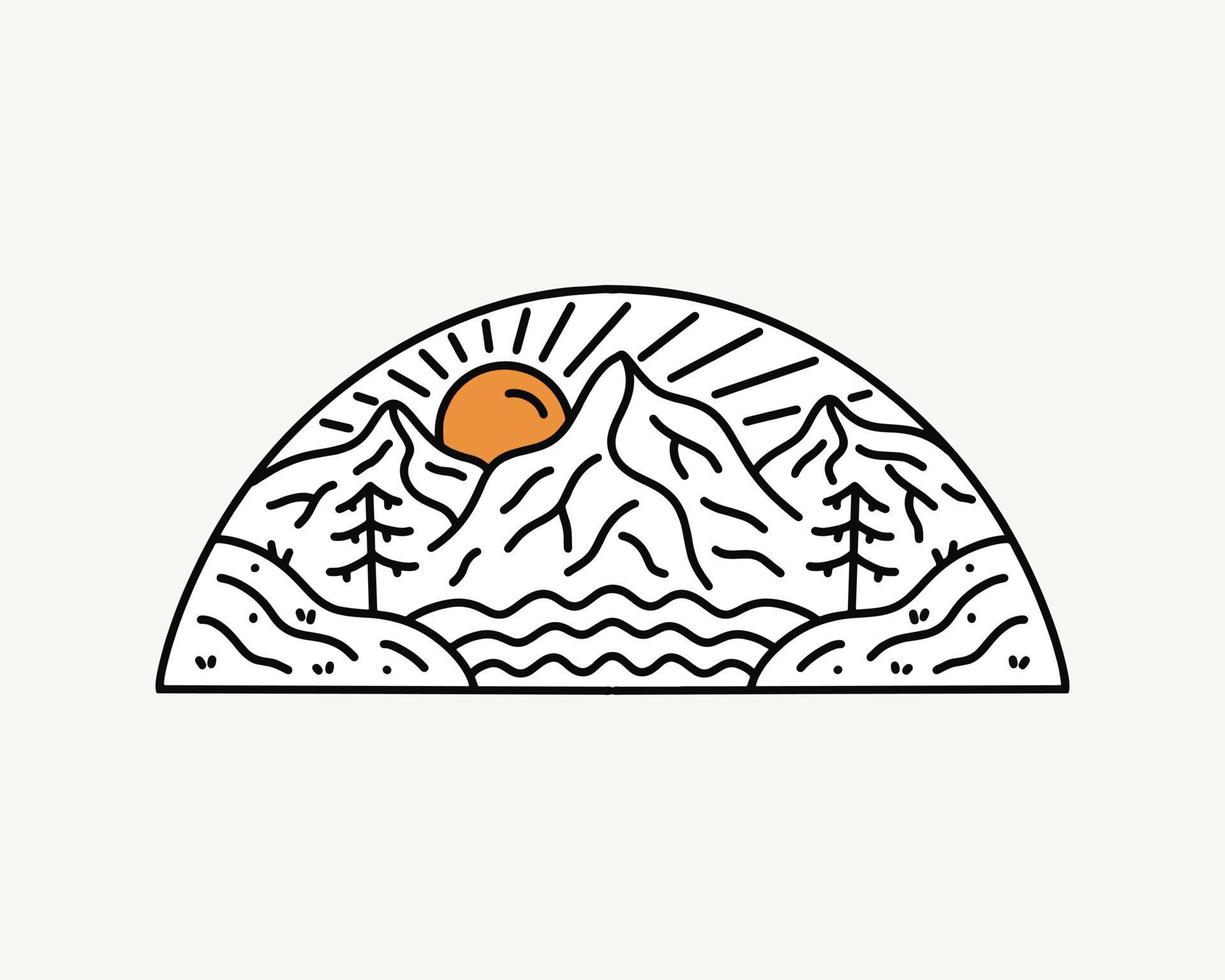 la conception de la nature de la montagne et du lever du soleil pour la conception de t-shirt d'art vectoriel graphique d'emblème de patch de badge