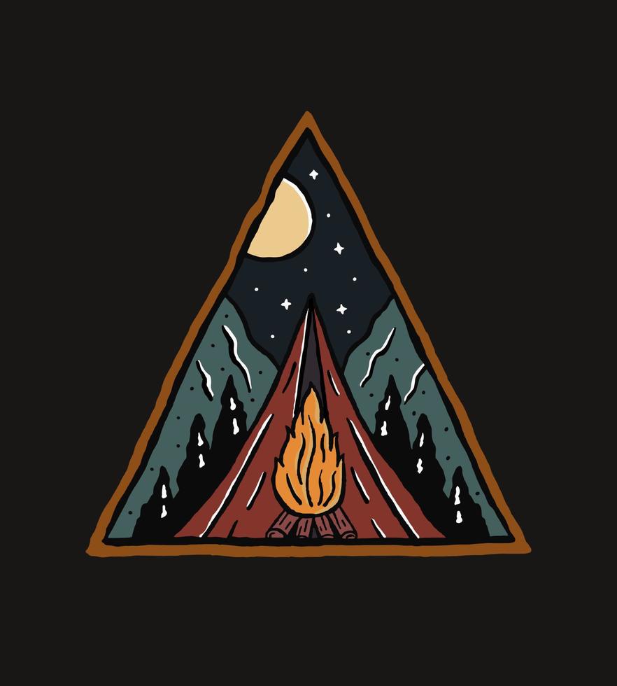 illustration de la nature sauvage du camping en plein air pour la conception de t-shirts, d'autocollants et de badges vecteur