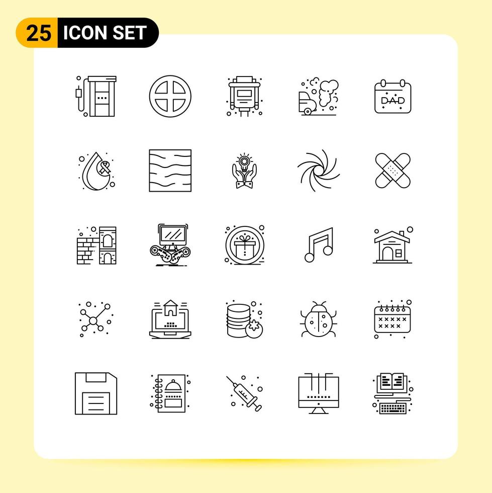 ensemble de pictogrammes de 25 lignes simples d'éléments de conception vectoriels éditables de l'environnement intérieur des ordures du calendrier vga vecteur