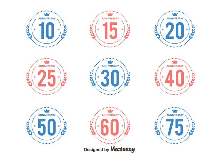 Vecteurs de collection d'insignes d'anniversaire de couleur rose et bleue vecteur