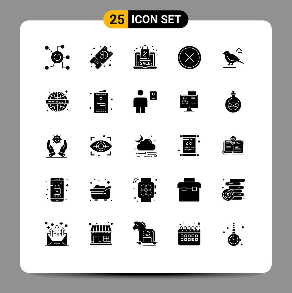 interface mobile glyphe solide ensemble de 25 pictogrammes d'oiseau supprimer des éléments de conception vectoriels modifiables de cercle croisé vecteur