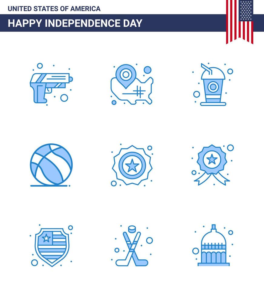 pack de 9 créatifs usa independance day liés blues of american american location pin ball soda modifiable usa day vector design elements