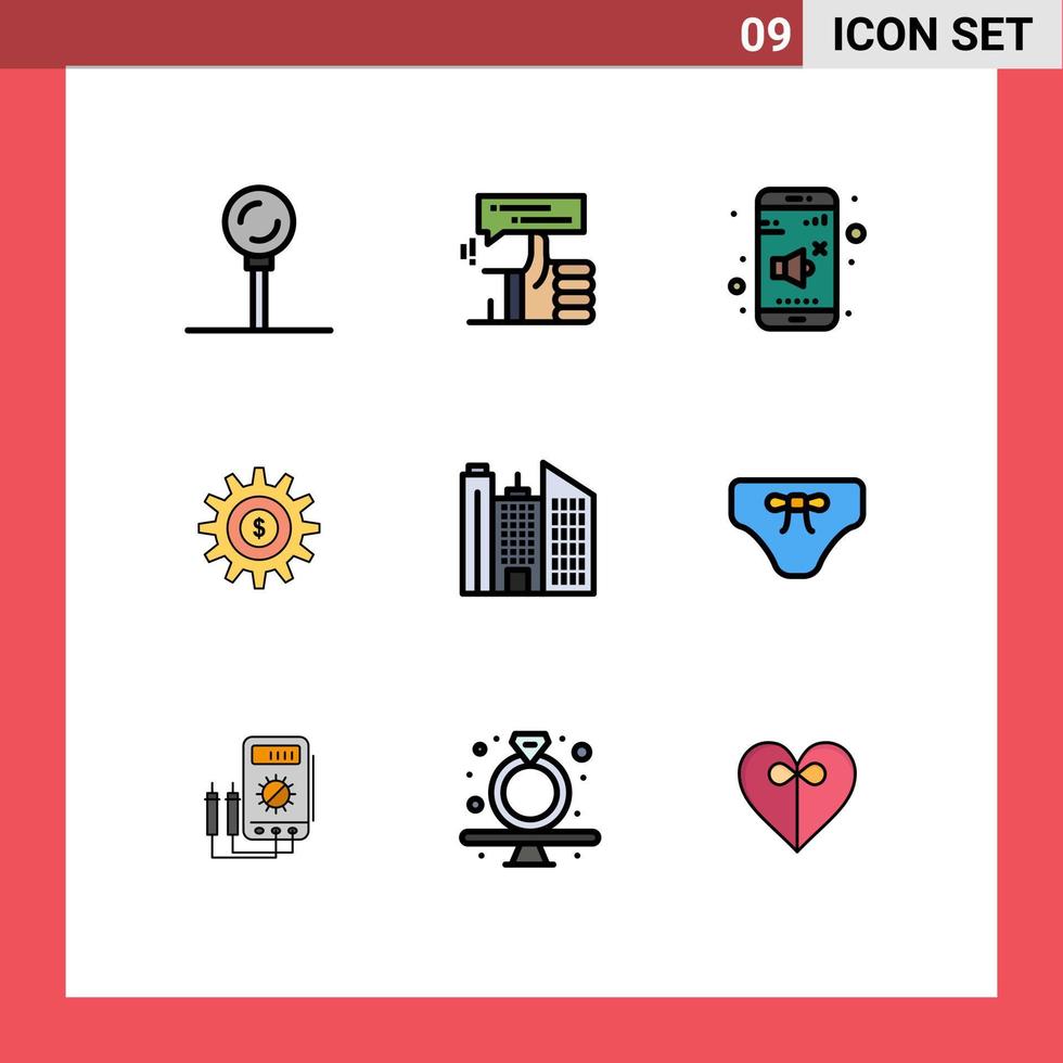 9 icônes créatives signes et symboles modernes de la construction de l'argent réglage du pouce contrôle des éléments de conception vectoriels modifiables vecteur