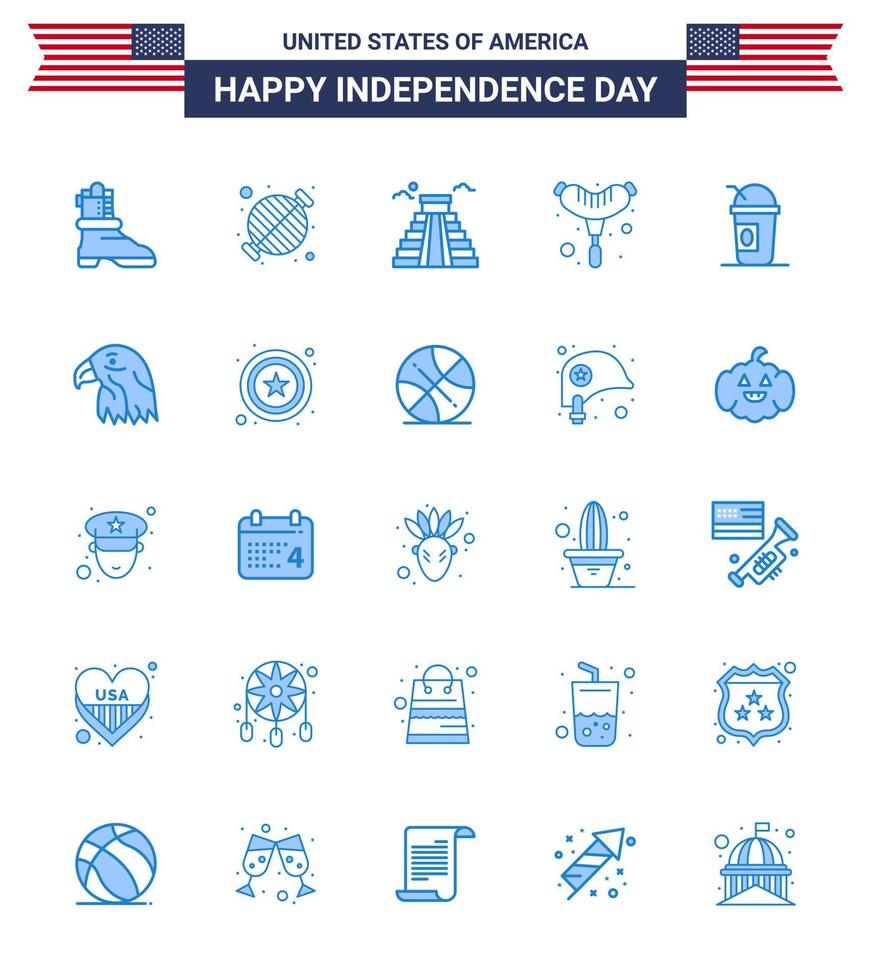 25 icônes créatives des états-unis signes d'indépendance modernes et symboles du 4 juillet de limonade amérique bâtiment saucisse alimentaire éléments de conception vectoriels modifiables de la journée des états-unis vecteur