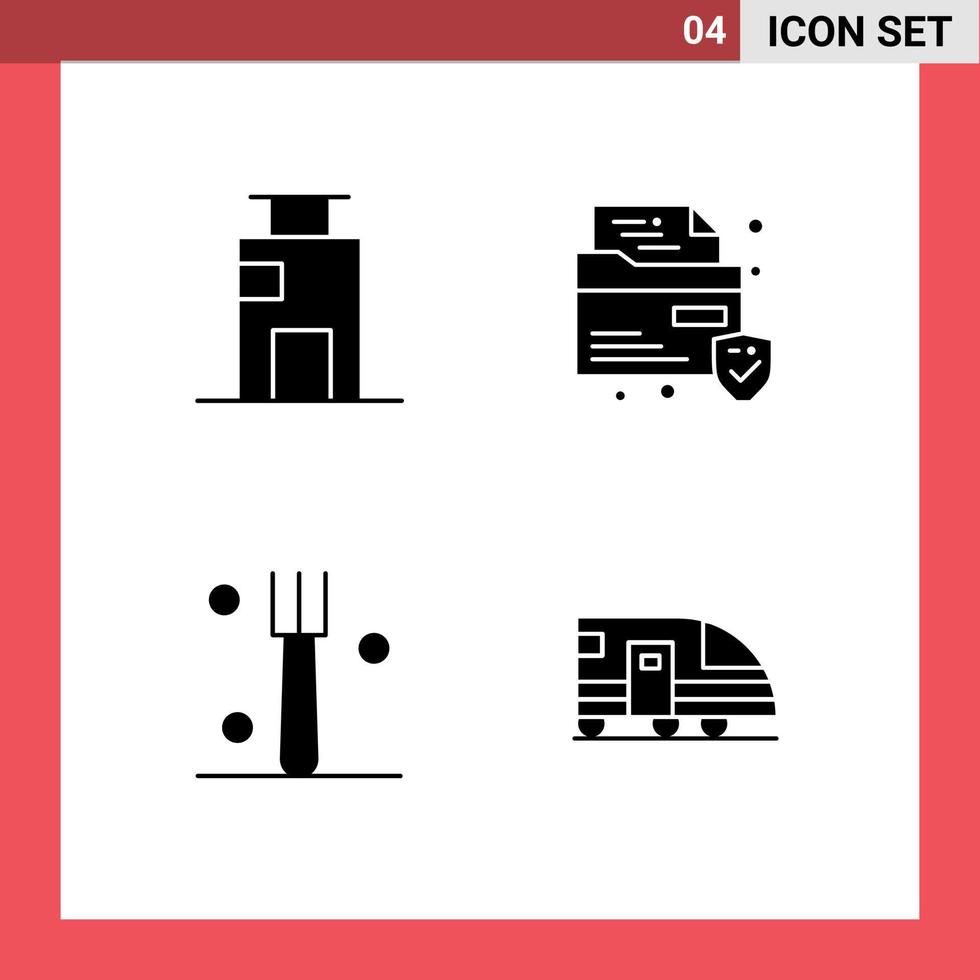 groupe de 4 signes et symboles de glyphes solides pour les éléments de conception vectoriels modifiables de la station de protection de la ville de cuisine d'appartement vecteur