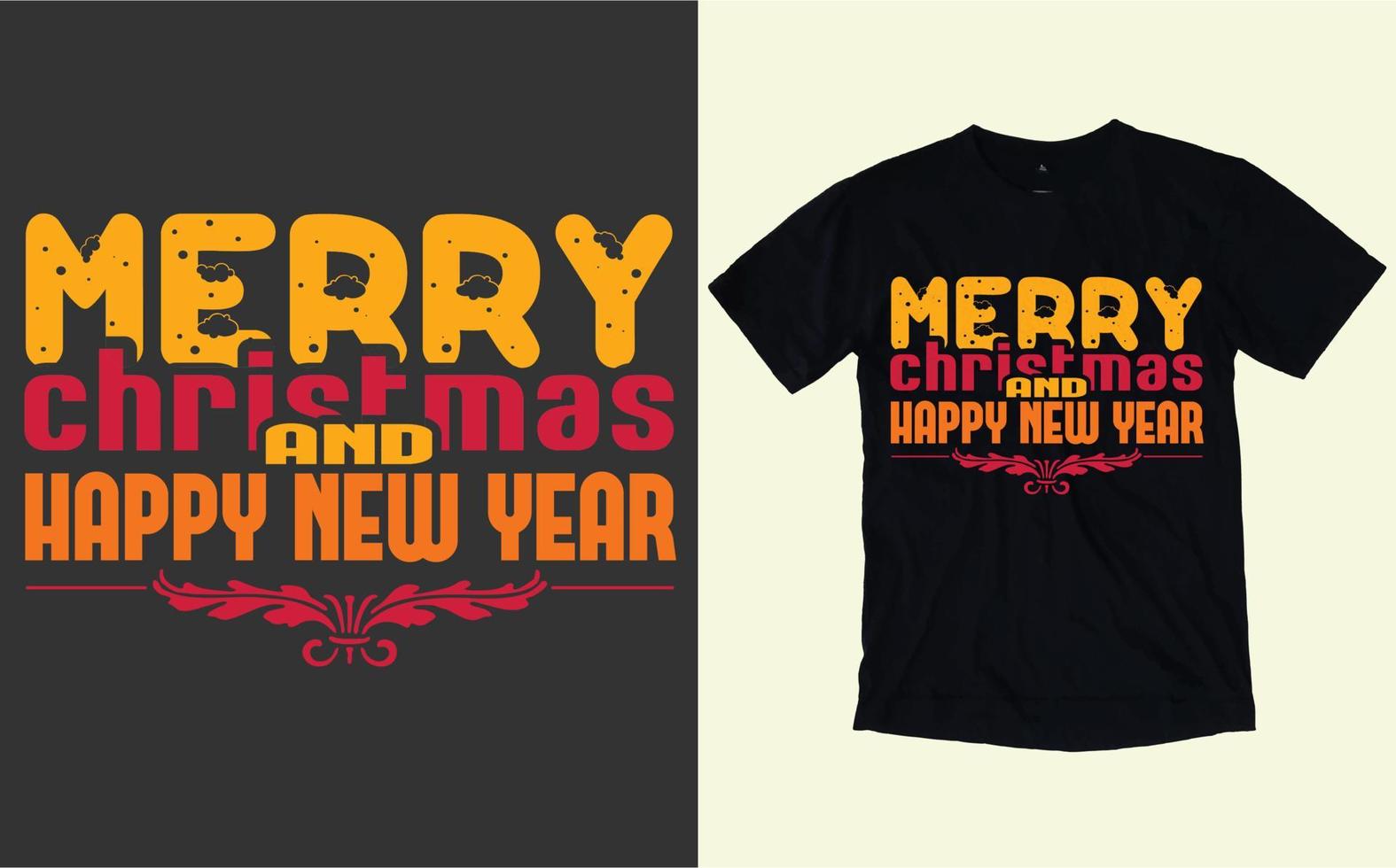 joyeux noël et bonne année typographie et t-shirt graphique vecteur