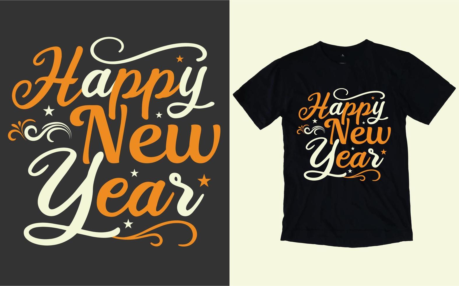 bonne année typographie et t-shirt graphique vecteur