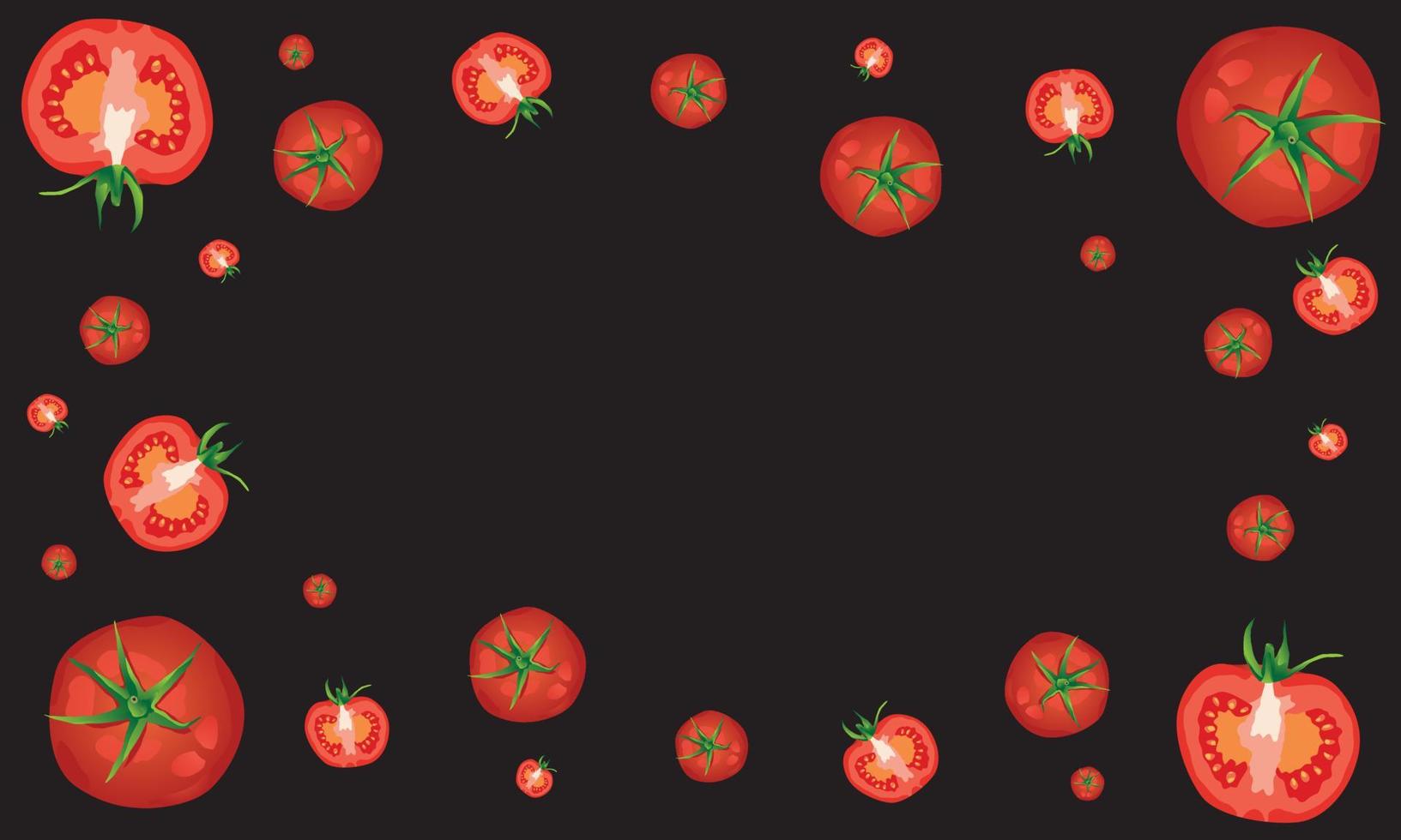 vue de dessus du vecteur de tomates fraîches sur fond noir