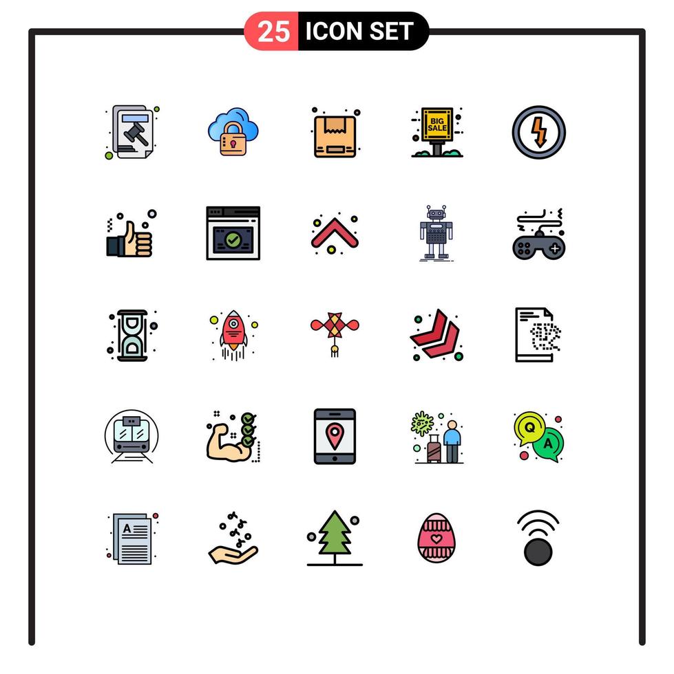 ensemble de 25 symboles d'icônes d'interface utilisateur modernes signes pour la boîte de charge d'électricité vente publicité grande vente éléments de conception vectoriels modifiables vecteur
