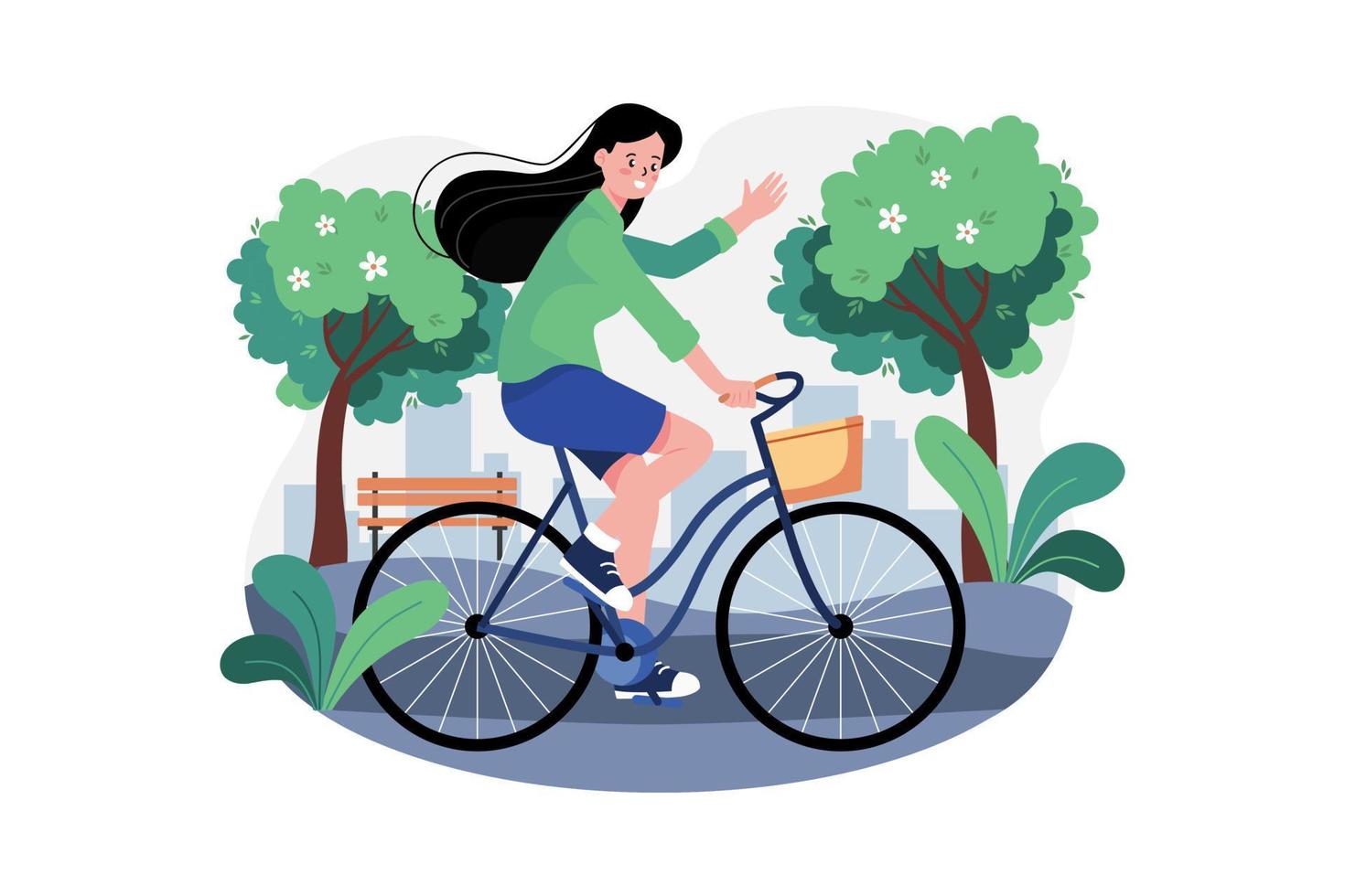 fille chevauchant un concept d'illustration de vélo. une illustration plate isolée sur fond blanc vecteur